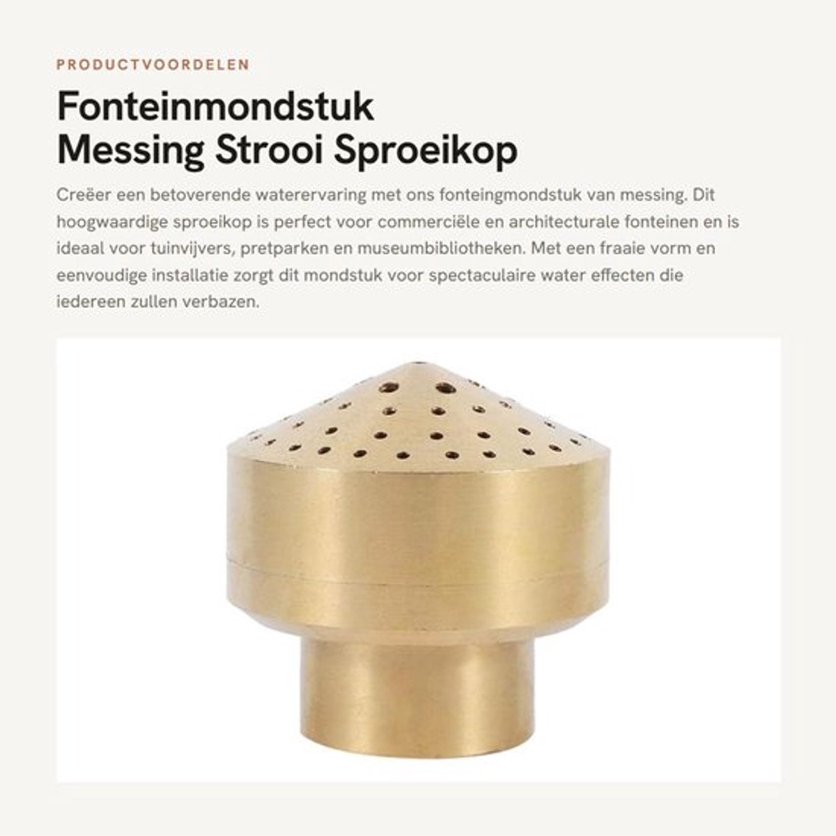 Fonteinmondstuk Poreus - Sproeikop - Messing - Dispersiefontein - Tuinvijver - Duurzaam Materiaal
