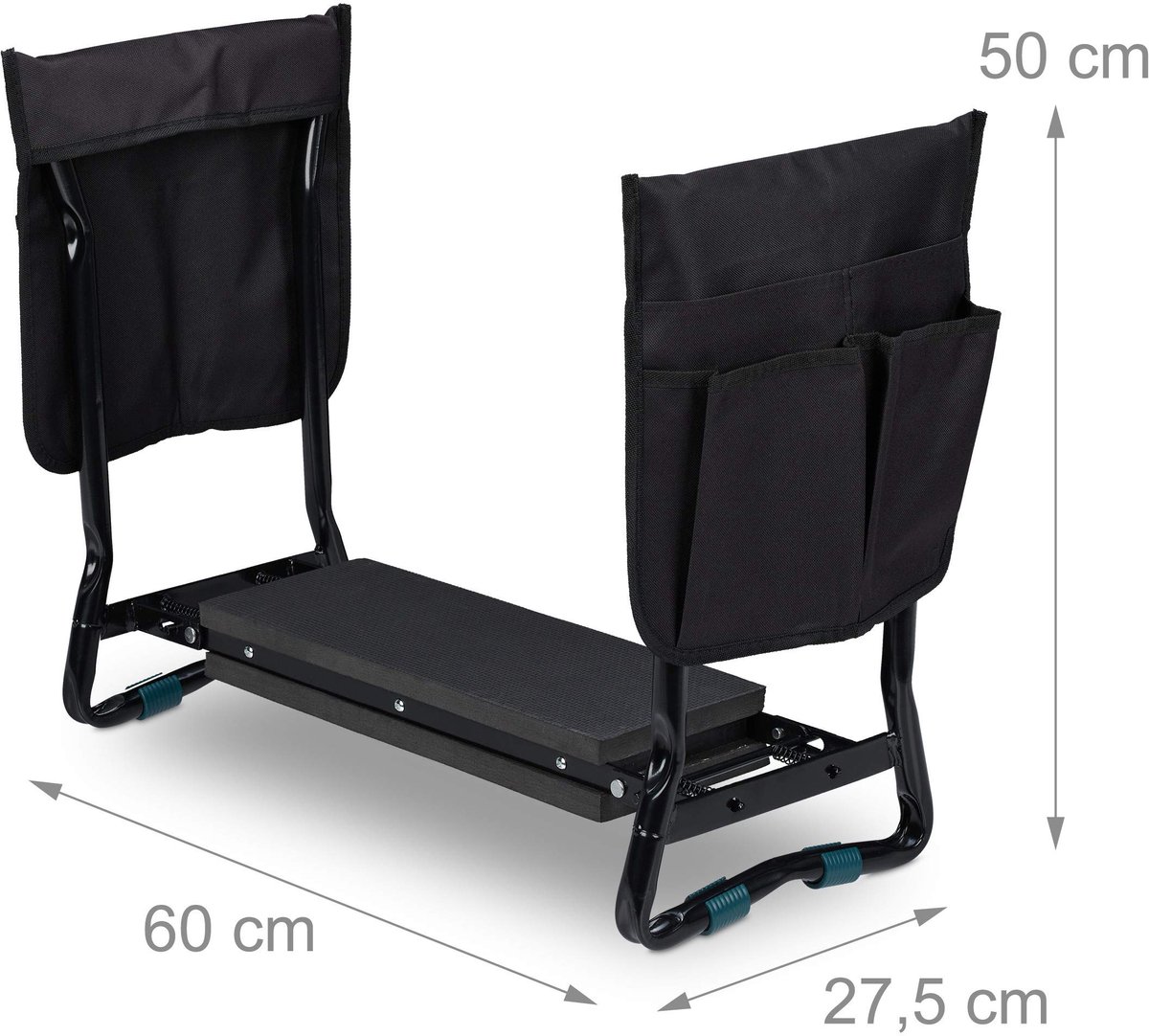 Opvouwbare Kniebank voor Tuinieren - Kniebeschermer met Zitfunctie en Opbergruimte - Gewatteerd Kniekussen voor Comfortabel Werken in de Tuin - Belastbaar tot 150 kg - Draagbare Tuinhulp 50 x 60 x 27,5 cm - Zwart