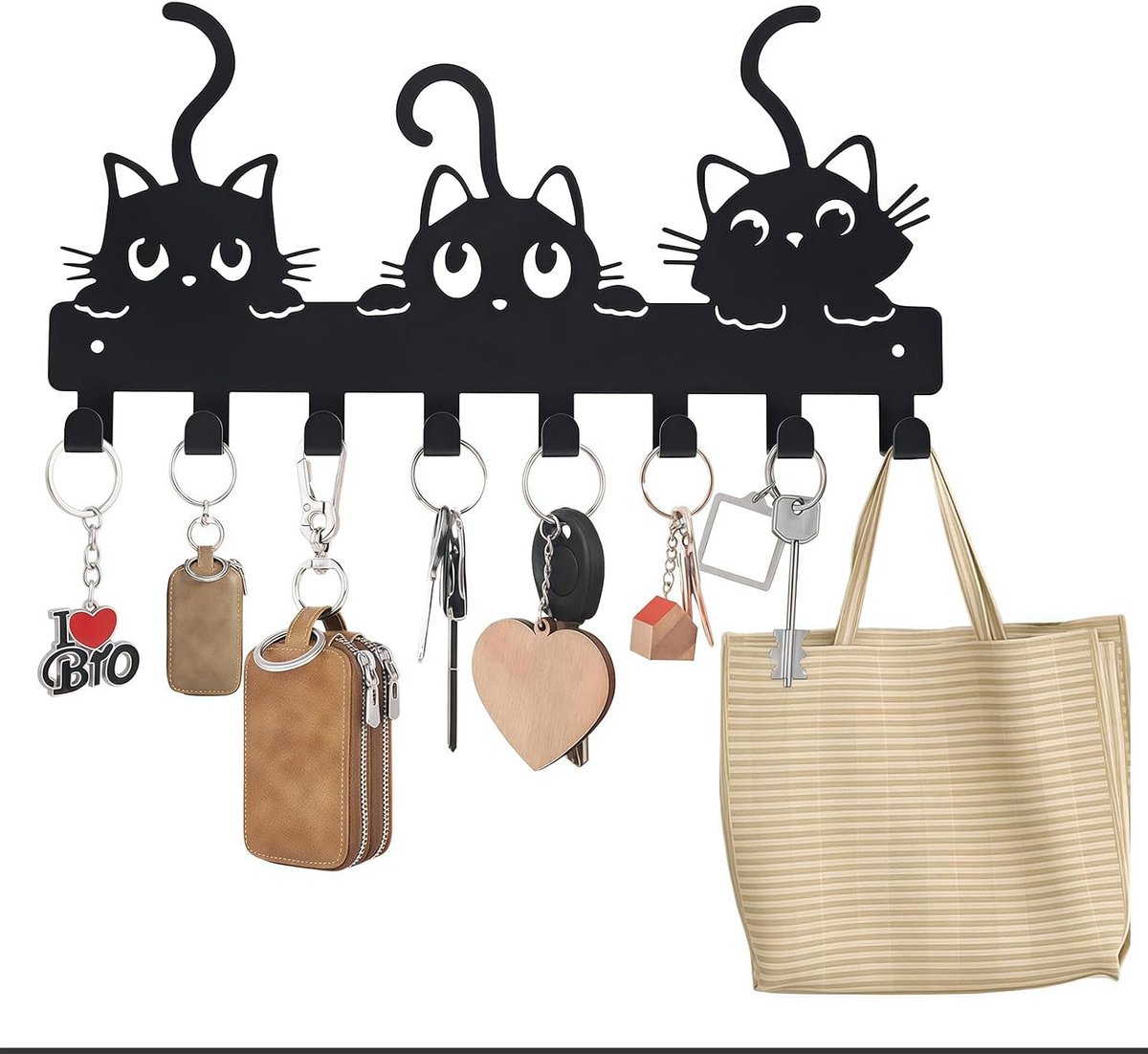 Sleutelhaken met plank - zwarte wandplank - sleutelhanger met hondenriemhouder - meer ruimte in de hal - ShopVlot