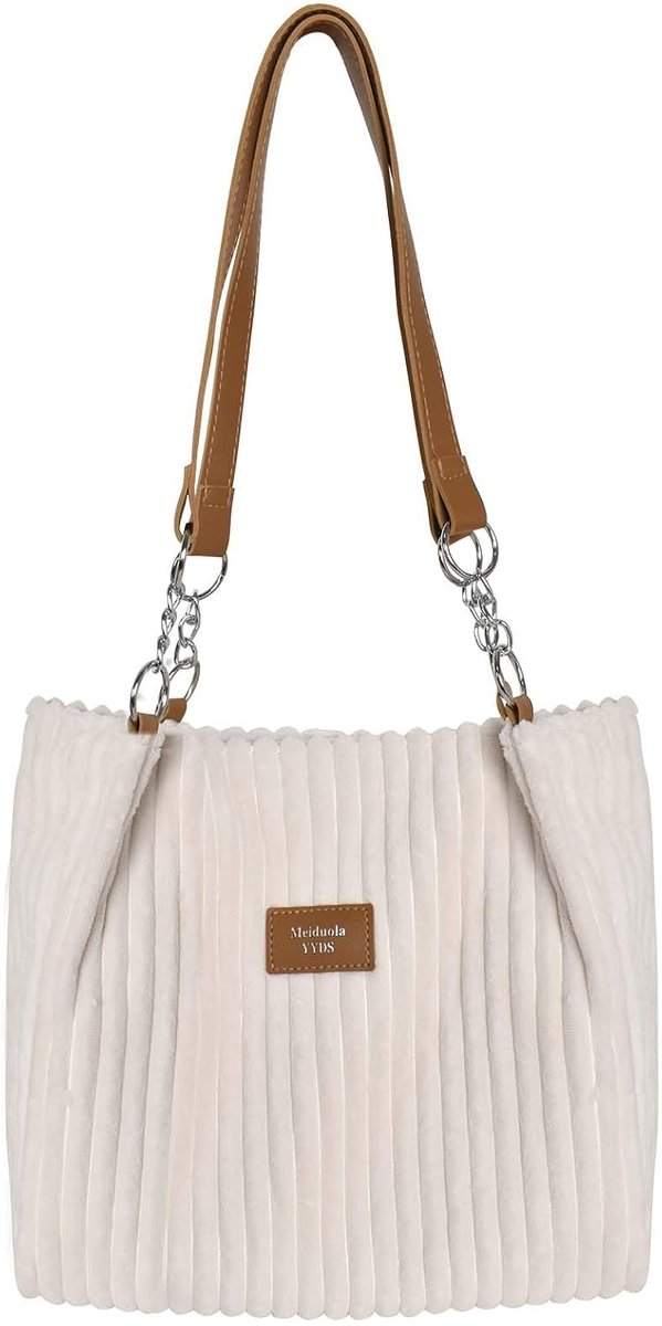 Dames Casual Shopping Bag - Corduroy Handtas - Beige - Ideaal voor dagelijks gebruik - ShopVlot