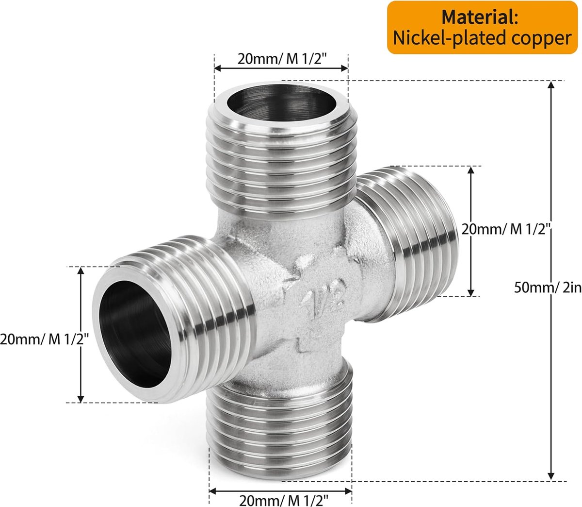 Koperen Elleboog 90° 4-Weg 1.2cm - Mannelijke Buisaansluiting - Voor Koud en Warm Water - Duurzaam en Corrosiebestendig - ShopVlot