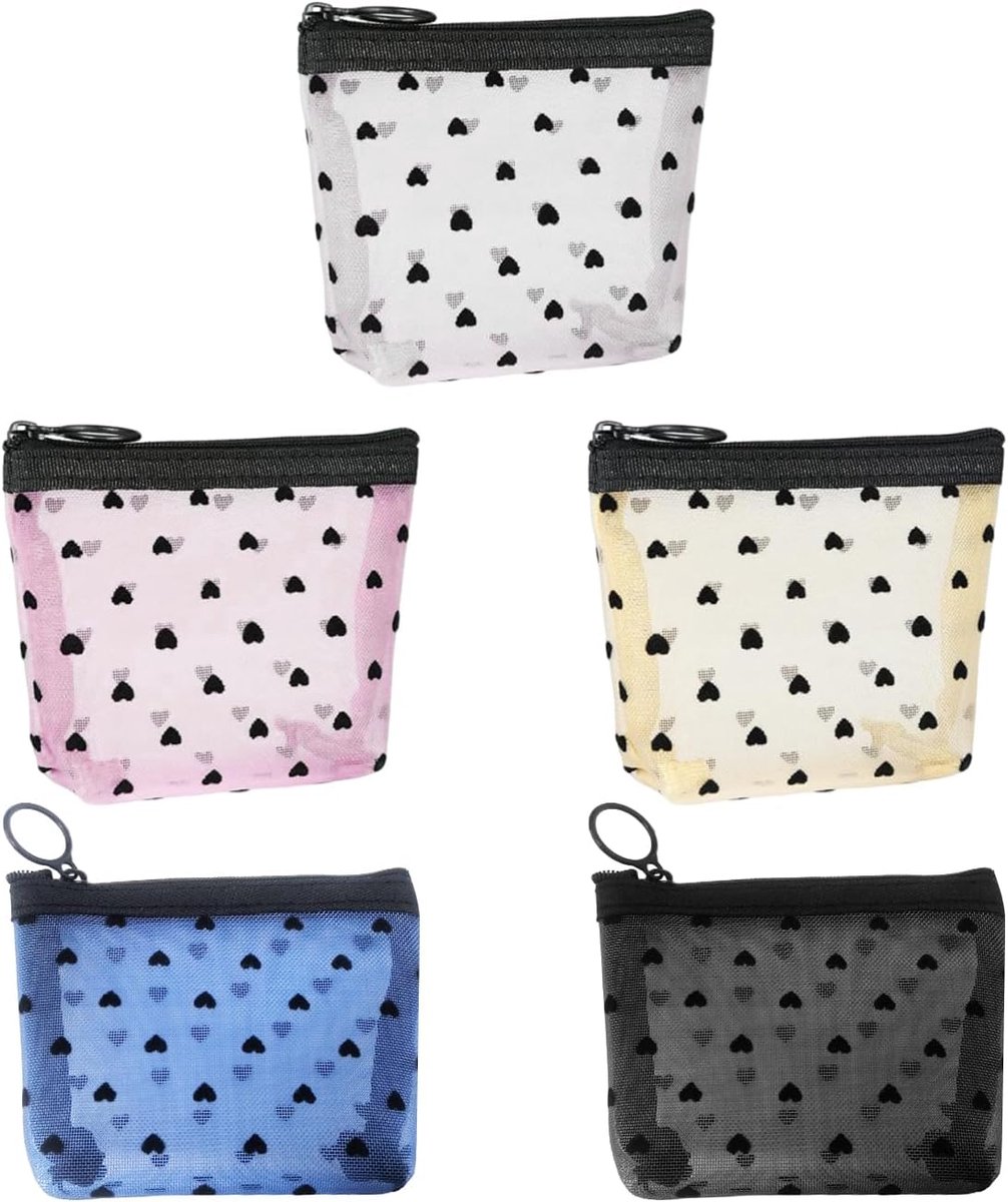Make-up tas 5-delig - Hartvormige mesh tas - Lichtgewicht nylon - Handige opslag voor cosmetica - ShopVlot