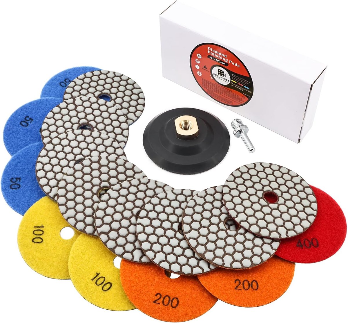 Polijstpads 4 Inch Grit 50 - Droog en nat gebruik - Voor graniet, marmer en beton - Hoge slijtvastheid - ShopVlot