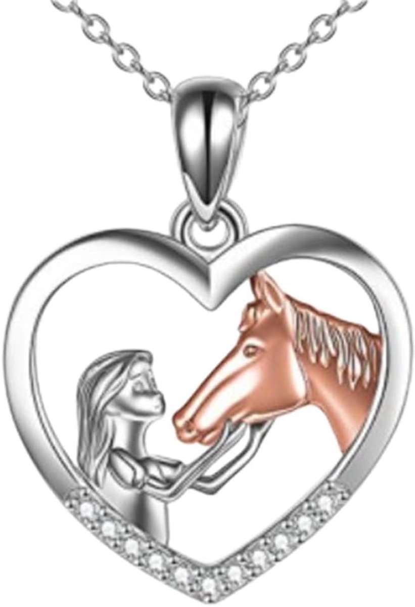1 x girl and horse themed necklace, suitable for women and young girls. For horse lovers and young girls. Jewellery on - ShopVlot