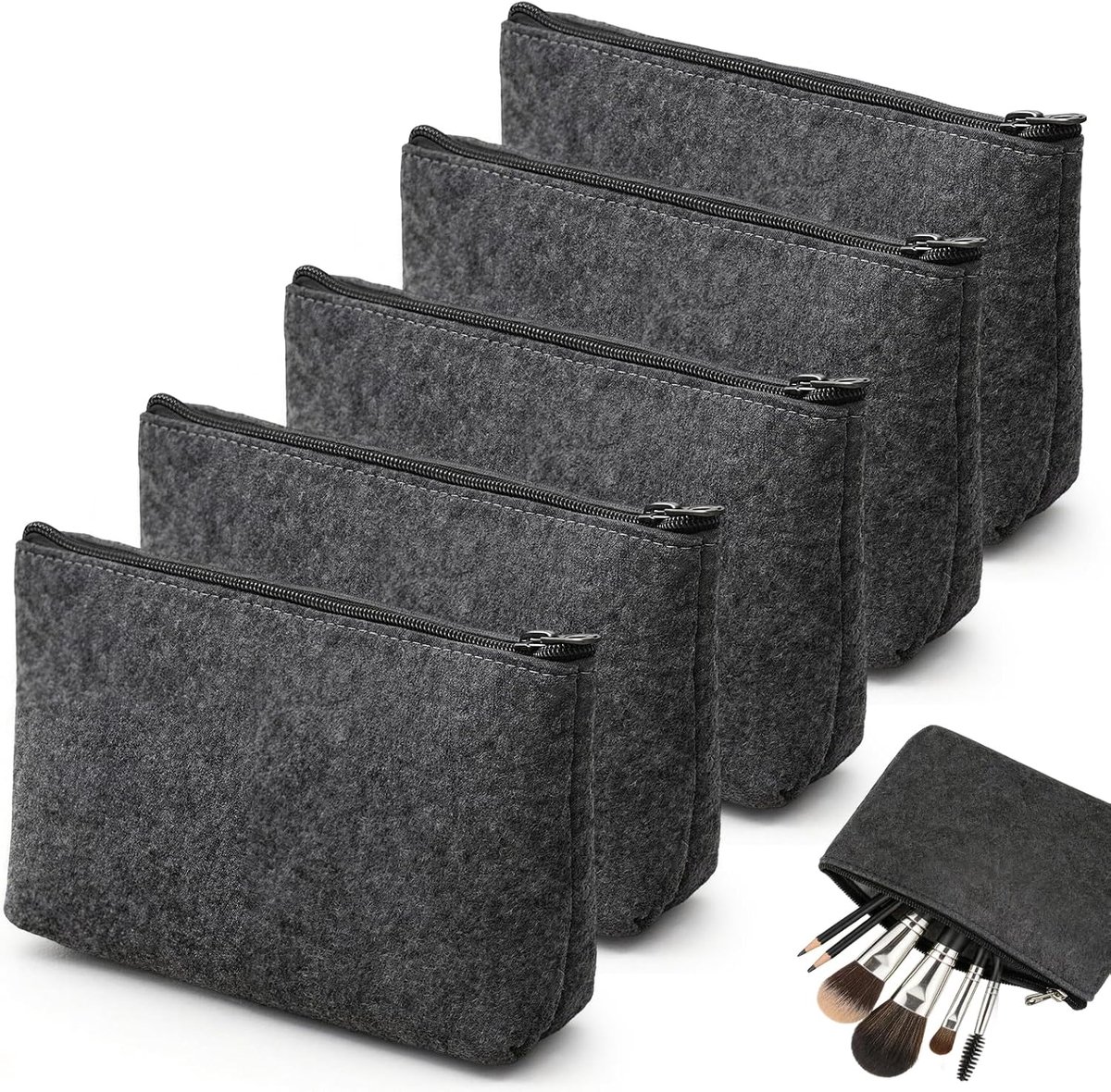 5 Pcs Felt Folders, Small Felt Bag, Cosmetic Bag with Zip, Makeup Bag, Multifunctional Pencil Case, Stationery Bag for - ShopVlot