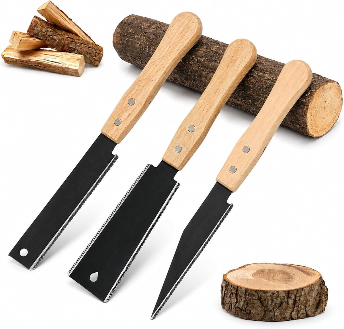 Japanese Saw Set 3 Pieces, Japanese Saw with Ryoba Double-Sided Fine Saw and Plug Saw, Carbon Steel Pull Saw with - ShopVlot