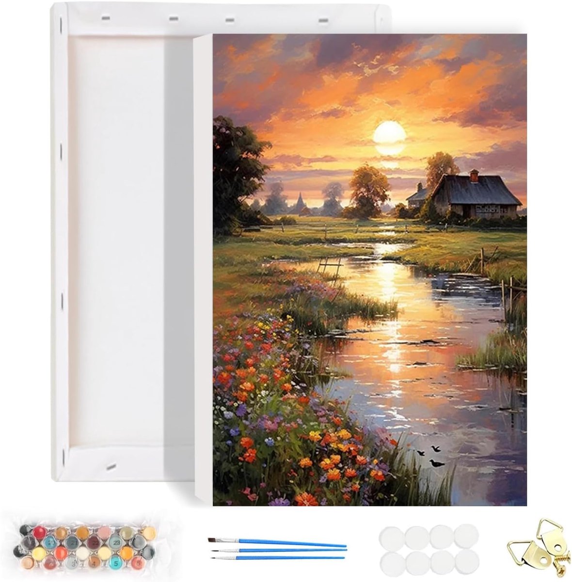 HEIBAGO Paint by number with frame landscape, cottage paint by number kits for adults, river paint by number canvas - ShopVlot