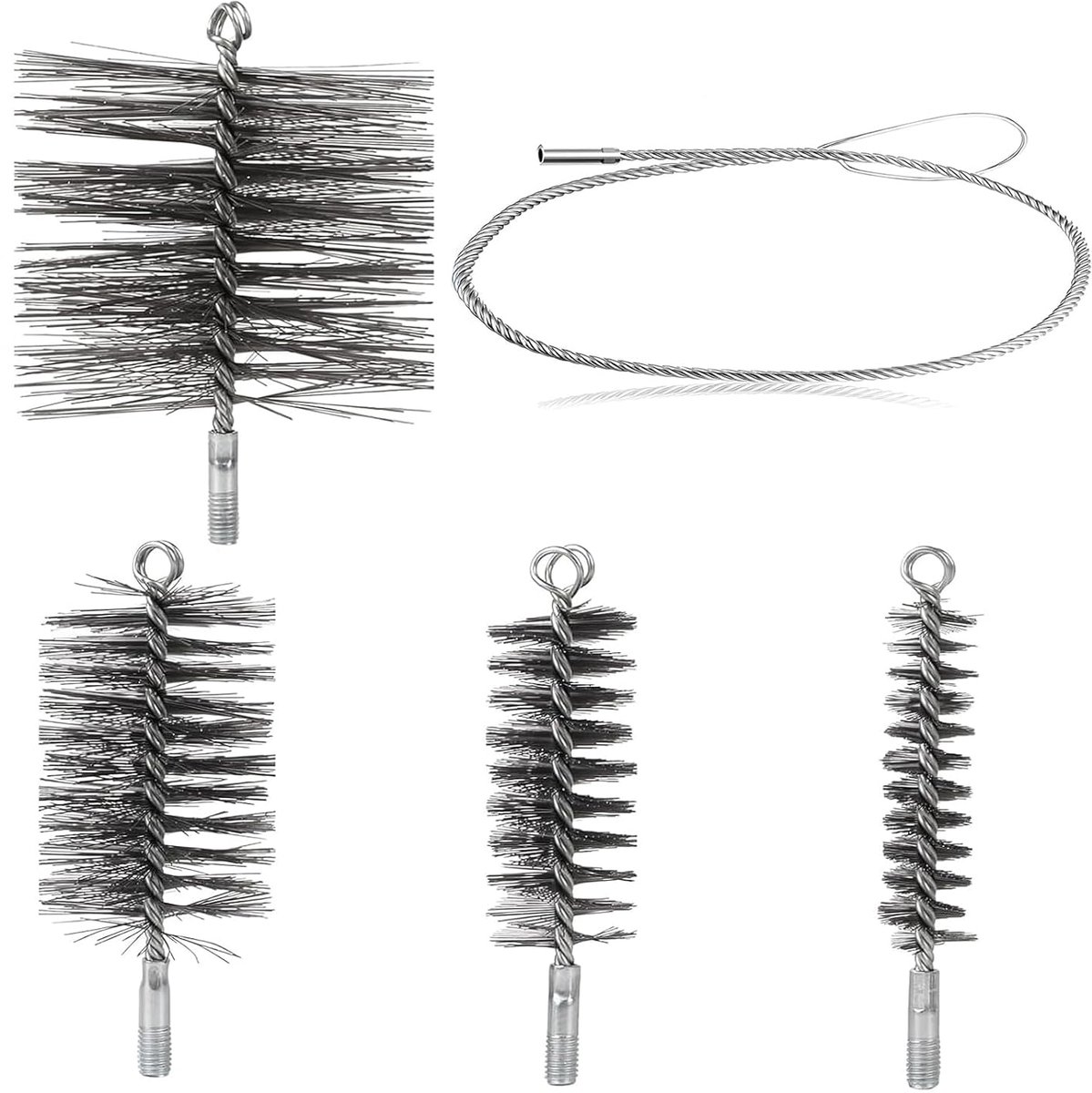 5 Pieces Stove Pipe Brush Set, 30/50/80/150 mm Chimney Sweep Brush, Chimney Broom with Push Rod, Heating Kettle Brush - ShopVlot