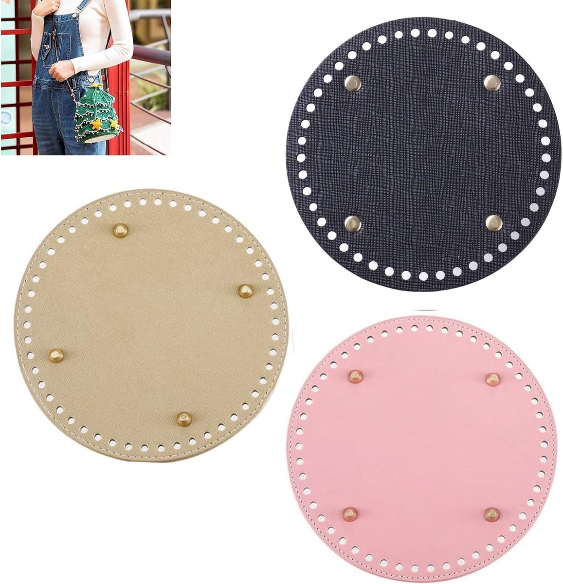 Crochet Hook Bags, 3 Pcs PU Leather Bottom Bags 6 Inch Round Bottom Bags for Bags Bottom Bag Mat Knitted Bag DIY - ShopVlot