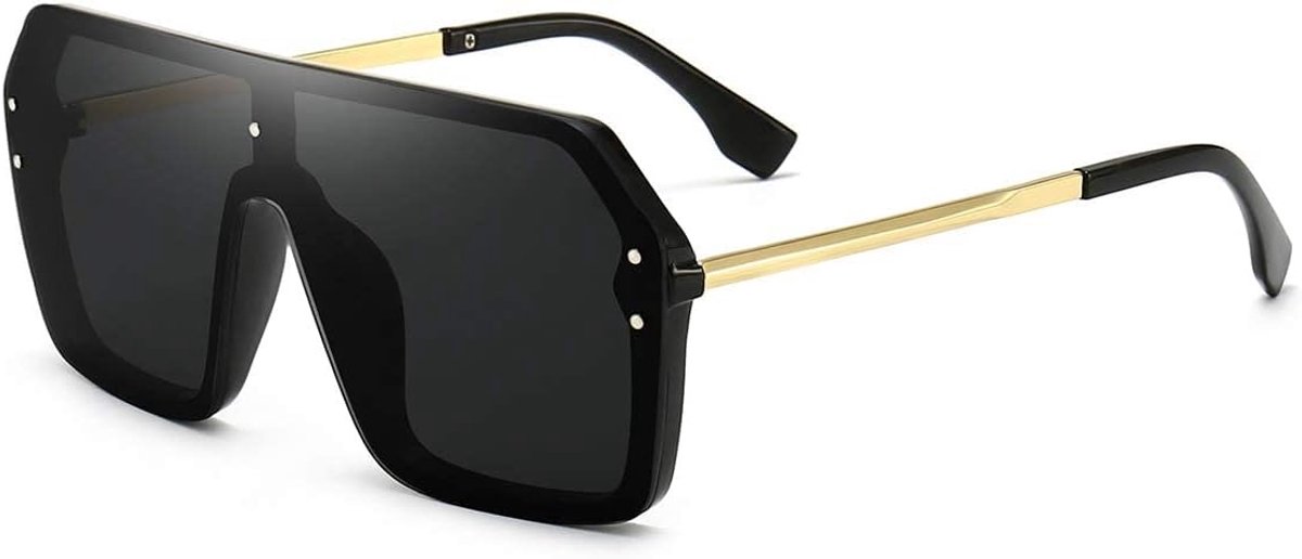 Oversized Sunglasses for Women Men Classic Trendy Flat Sunglasses UV400 Protection, Black, Black - ShopVlot
