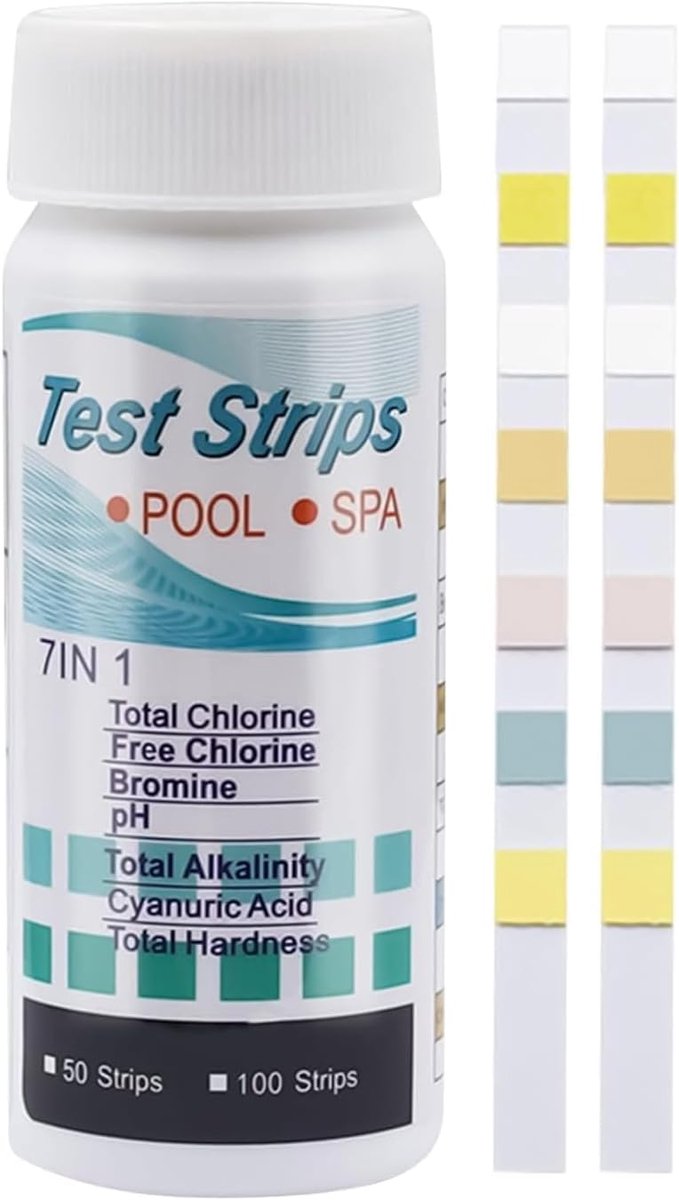 50 x 4-in-1 zwembadteststrips voor chloor, alkaliniteit, hardheid en cyaanzuur, voor zwembaden, spa's en whirlpools - ShopVlot