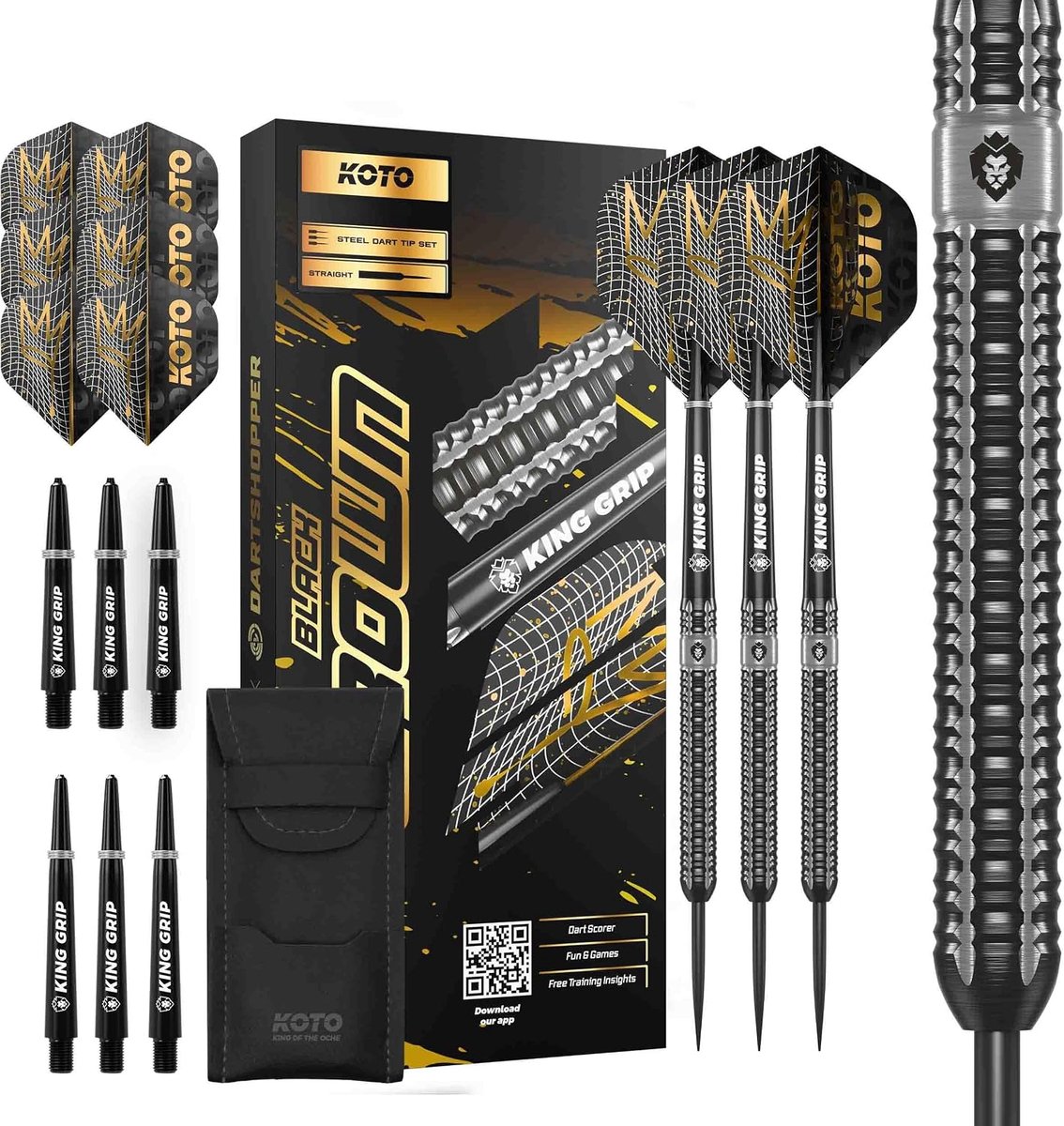 KOTO - Black Crown, 90% Tungsten, 22G, Black & Silver, Dart Arrows Set - ShopVlot