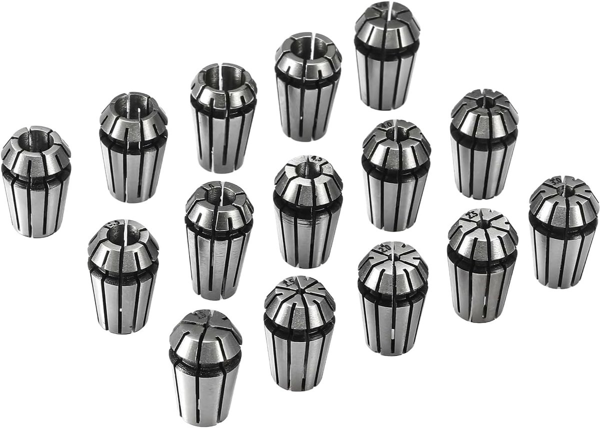 15Pcs ER11 Spring Collet Set, 1mm-7mm 1/8 Inch 1/4 Inch 1/4 Inch Collet Chuck, for CNC Clamp Device High Precision - ShopVlot