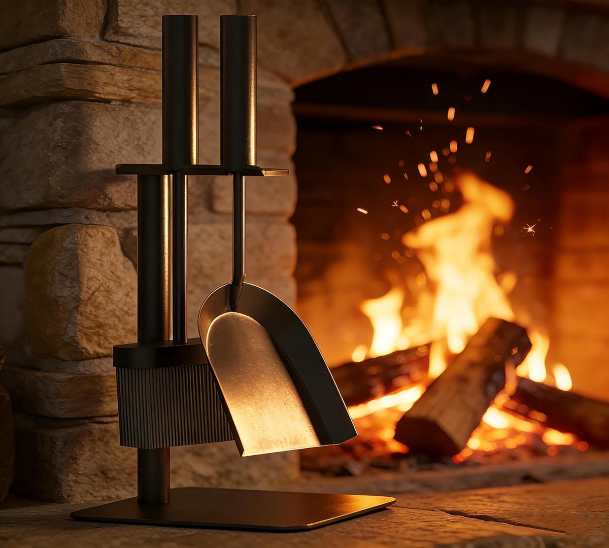Kingson 3-piece fireplace tool set including brush, shovel and stand 16x16x35.5cm Log Burner Accessories Complete - ShopVlot