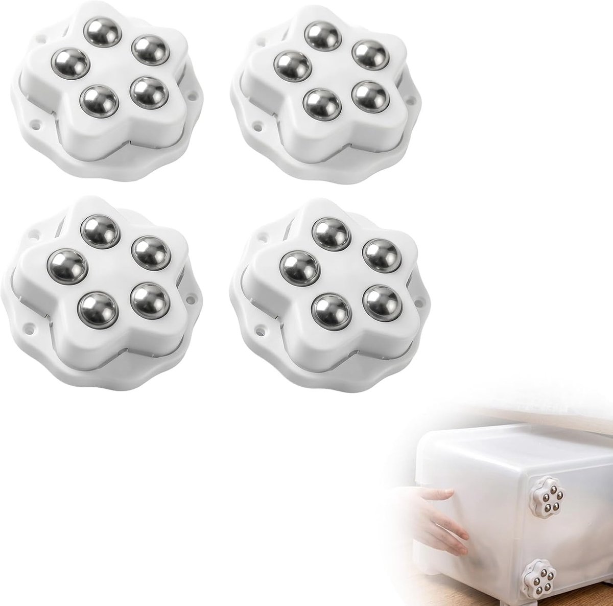 Zolara 4 stuks zelfklevende kogelwieltjes, wieltjes met elk 5 kogels, 360° draaibaar meubelwielen klein, compatibel - ShopVlot