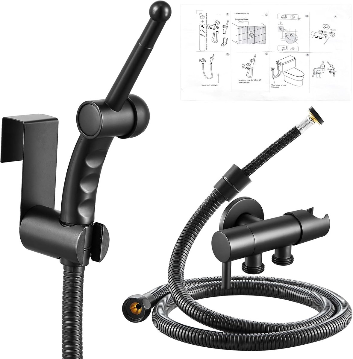 CREA Bidet hand shower sprinkler set for toilet, black - With hand shower with 1.2 m flexible hose and holder, bidet - ShopVlot