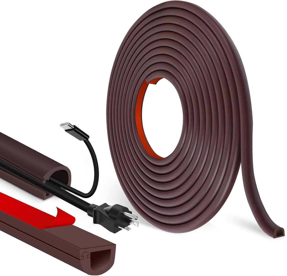 Self Adhesive Cable Channels for Electrical Cables, Semicircular, Flexible Cable Cover for TV, Wall, Floor (Brown, 7mm - ShopVlot