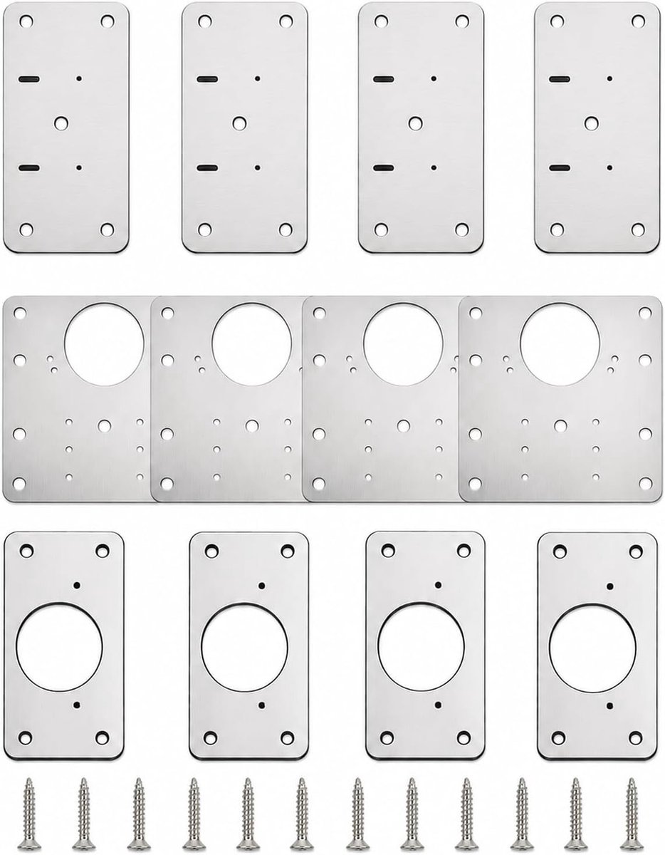 12 stuks reparatieplaten deurscharnier met schroeven, complete set voor deurscharnier, kast en keuken, plat scharnier - ShopVlot