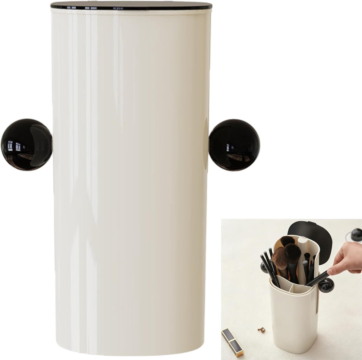 Automatische make-upkwastenhouder met deksel, 1 stuk, crèmekleurig, stofdichte cosmetica-borstelhouder, geschikt voor - ShopVlot