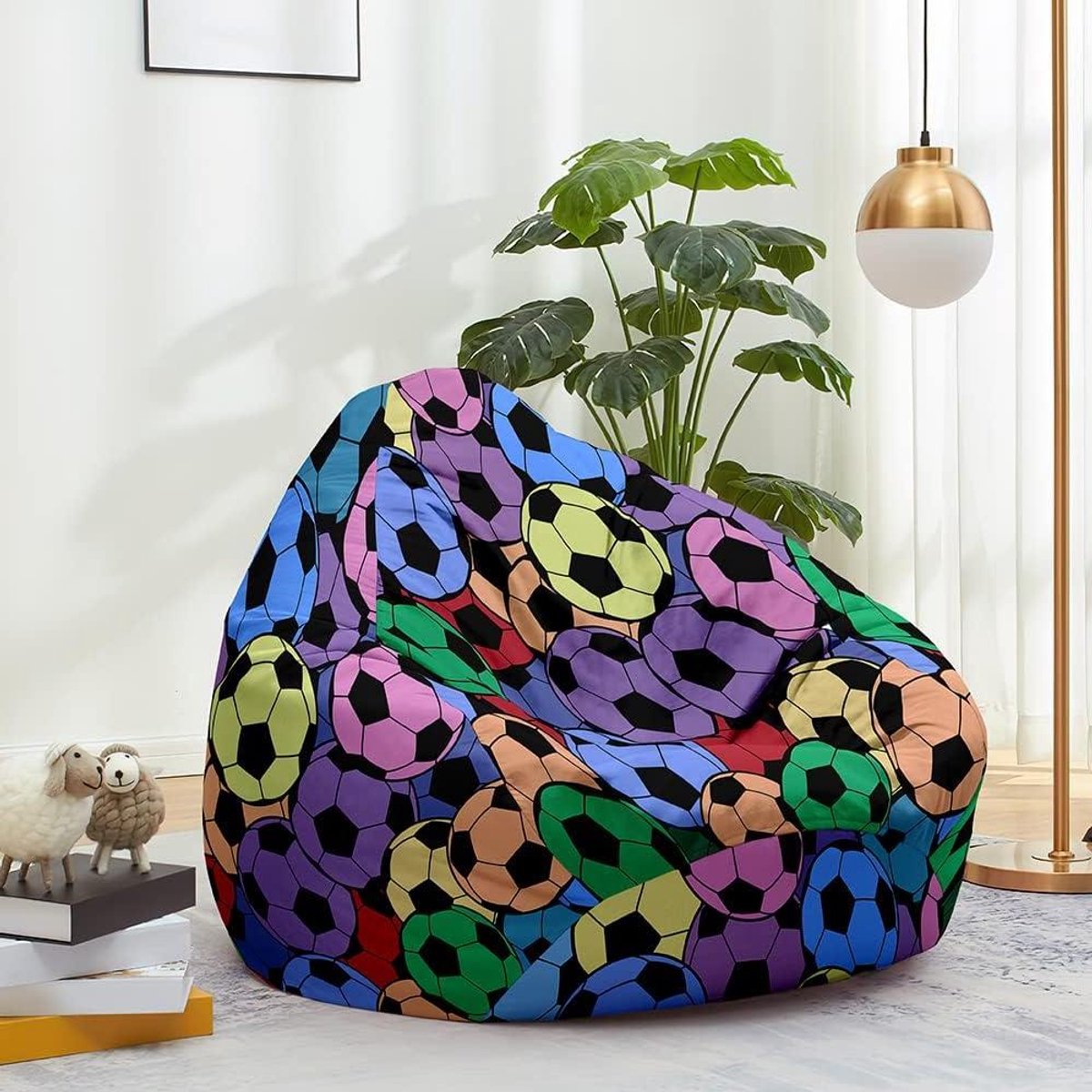 Zitzak Voetbal - Opbergzak Kinderen - Spelen en Ontspannen - Wasbare Hoes - 80 x 90 cm - Multicolor
