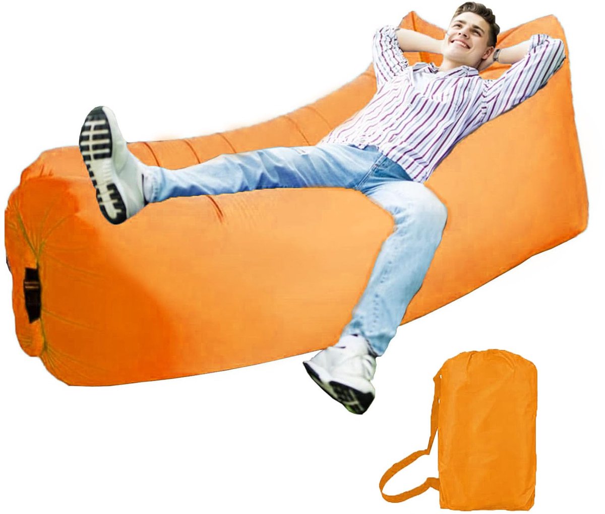 Lucht zitzak - opblaasbare strandbank - oranje - ideaal voor outdoor en camping - ShopVlot