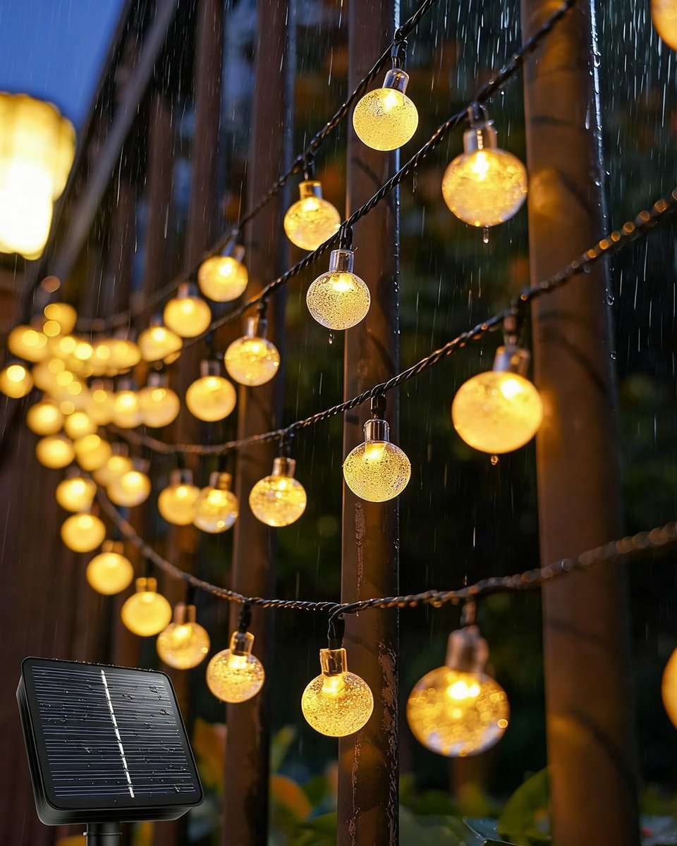 Lichtsnoer op zonne-energie voor buiten, 9 meter, 60 led-kristallen bollen, 8 verlichtingsmodi, IP65 waterdicht - ShopVlot