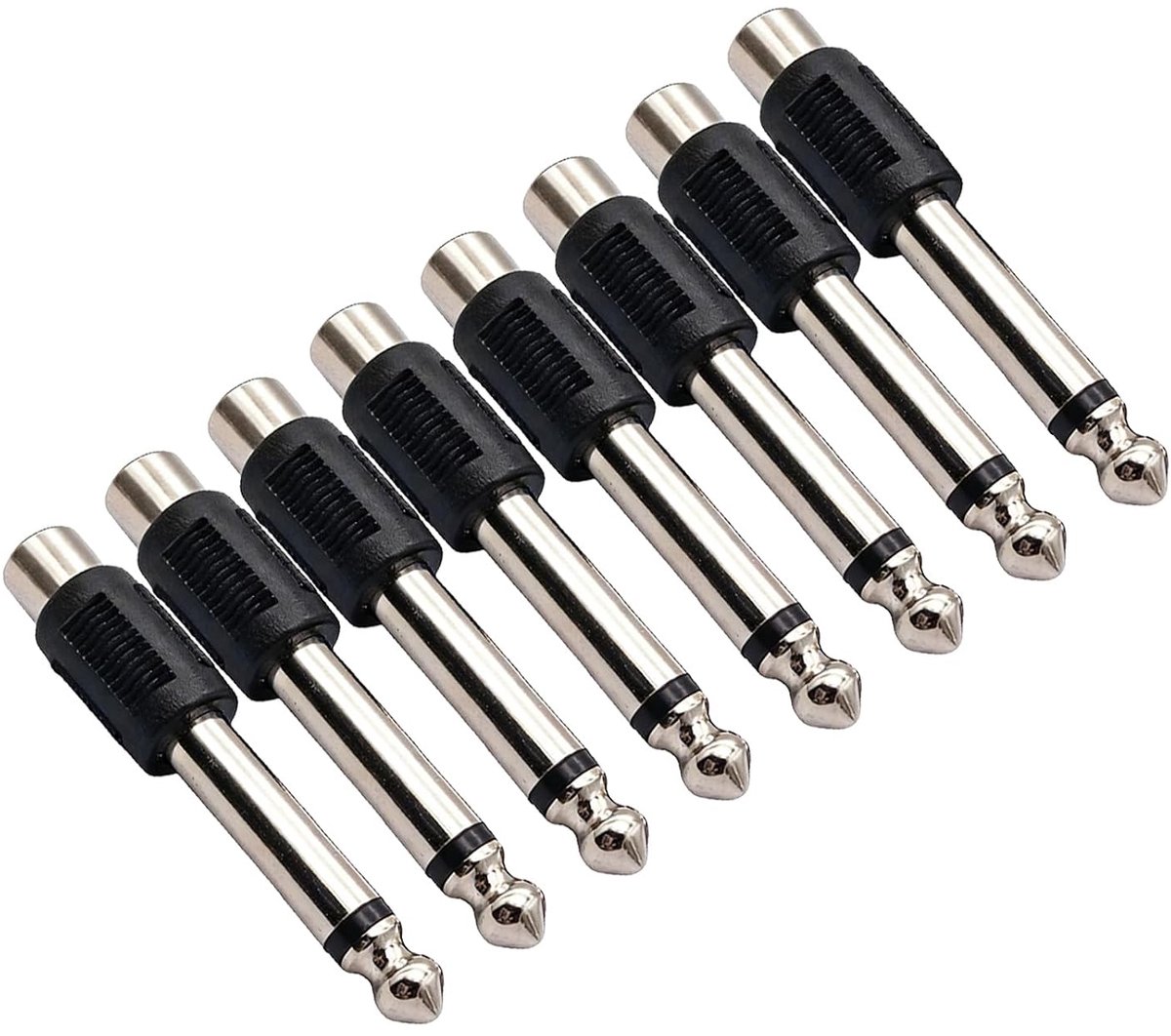 Pack of 8 RCA Adapters Female to 6.5mm Mono TS Male Jack, High Fidelity Metal Connectors, Converters for Instruments - ShopVlot