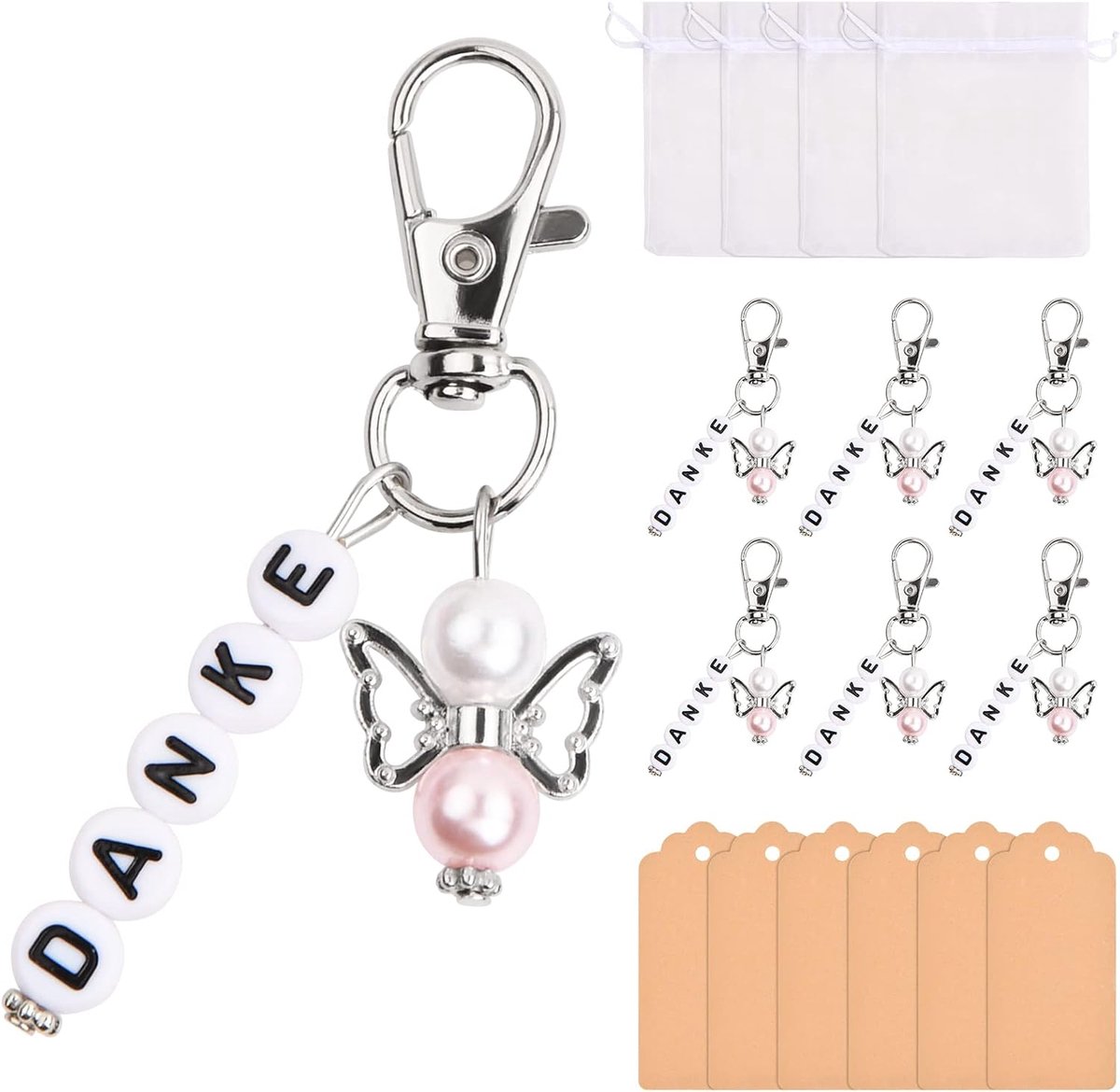 20 stuks beschermengelhangers, huwelijkscadeau, beschermengel met organza zakje, kraftpapier, tags voor communie - ShopVlot