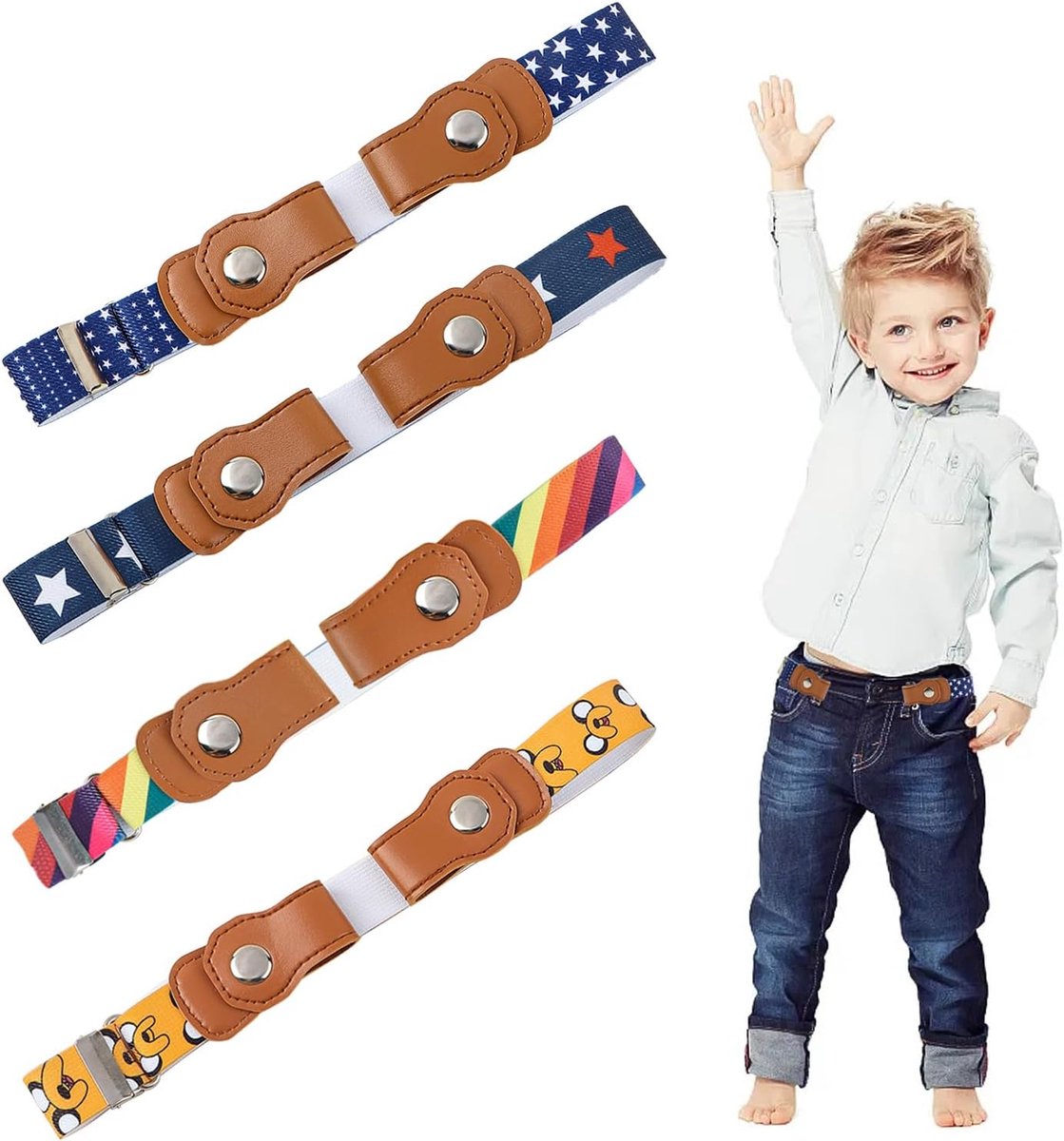 Pack of 4 children's belt, stretch belt, adjustable, without buckle, invisible belt, adjustable buckle-free children's - ShopVlot