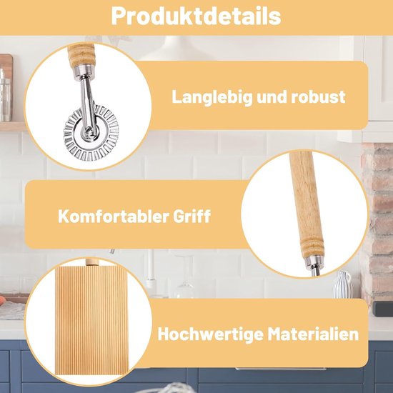 Houten Gnocchibord Set, 3 Stuks met Gnocchiplank, Deegrad en Deegstok, Keukengerei voor Zelfgemaakte Gnocchi en Pasta - ShopVlot van houten — afbeelding 5