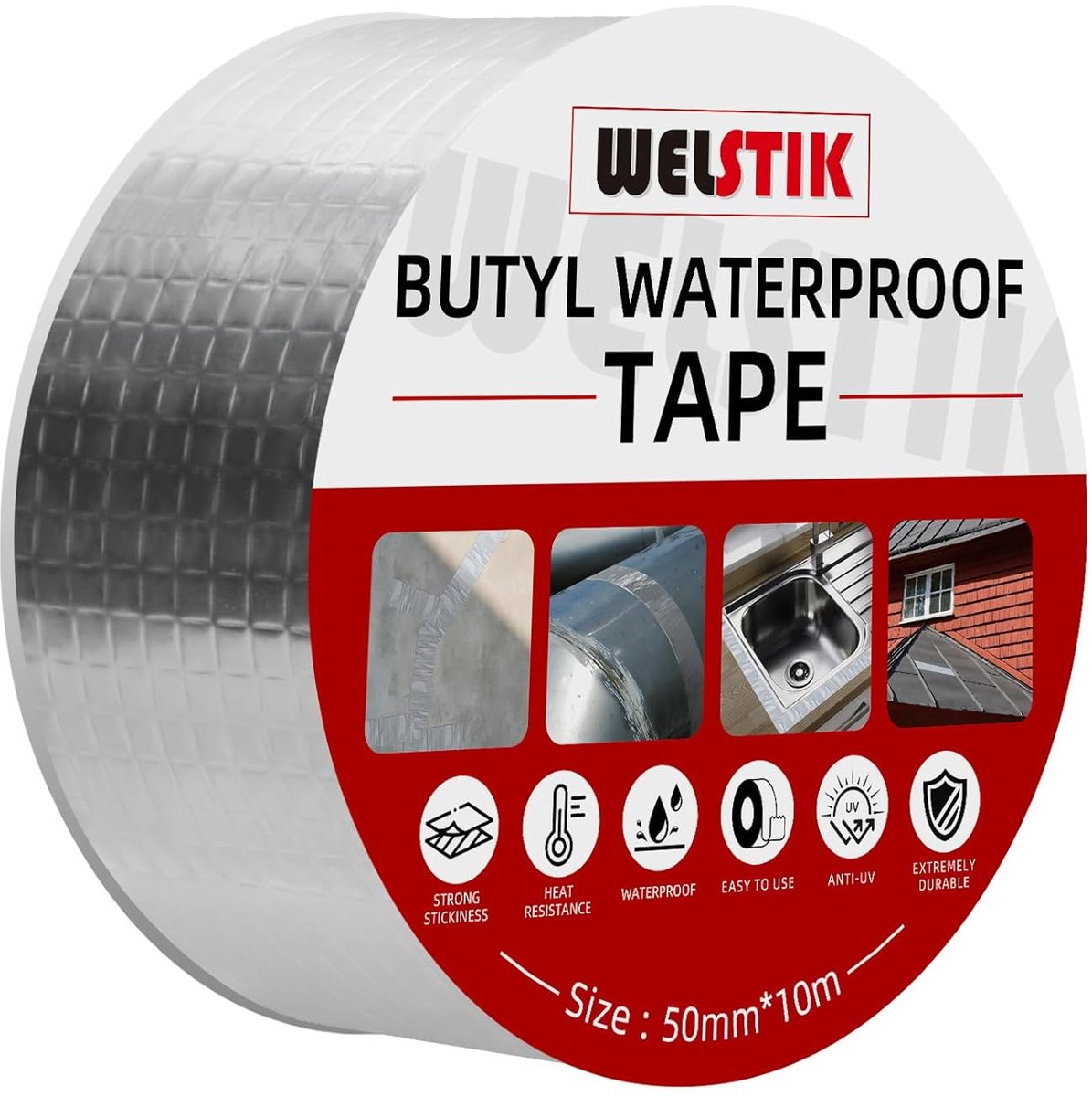 WELSTIK Butyl Tyre Waterproof Silver Aluminium for Roof and Leak Repair for Caravan, Window, Glass, Silicone, EDVM and - ShopVlot