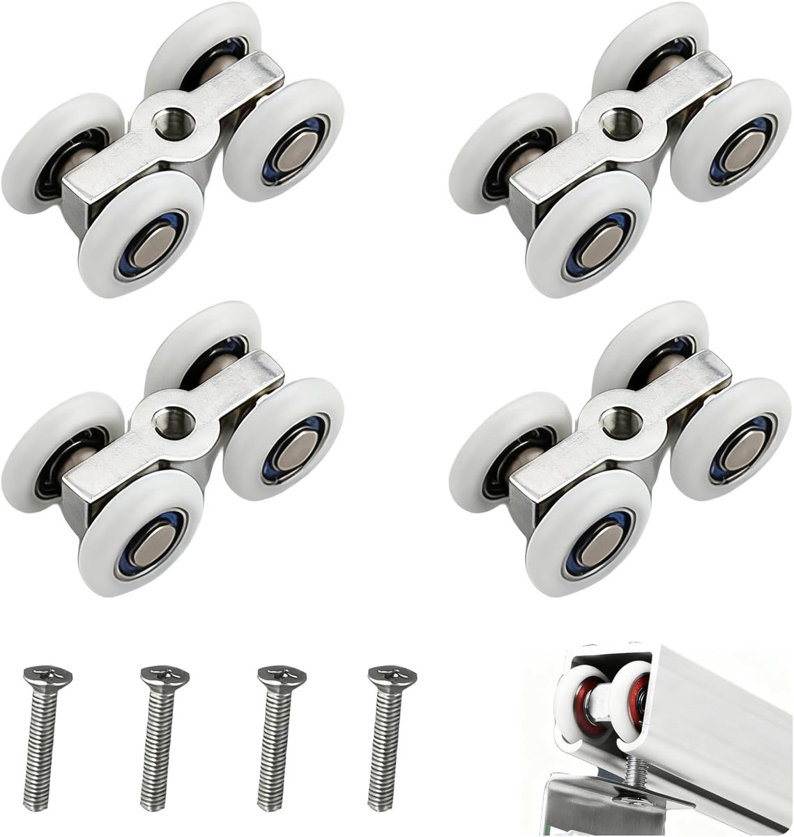 Pack of 4 Sliding Door Rollers Diameter 20 mm Silent Sliding Door Wheels Aluminium Alloy Sliding Gate Roller with M6 - ShopVlot