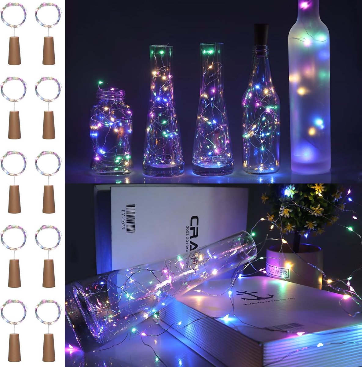 10 Pcs Bottle Lights with Cork Multicolor, 2m 20 LED Mini Copper Wire Fairy Wine Bottle Lights, Waterproof Night - ShopVlot
