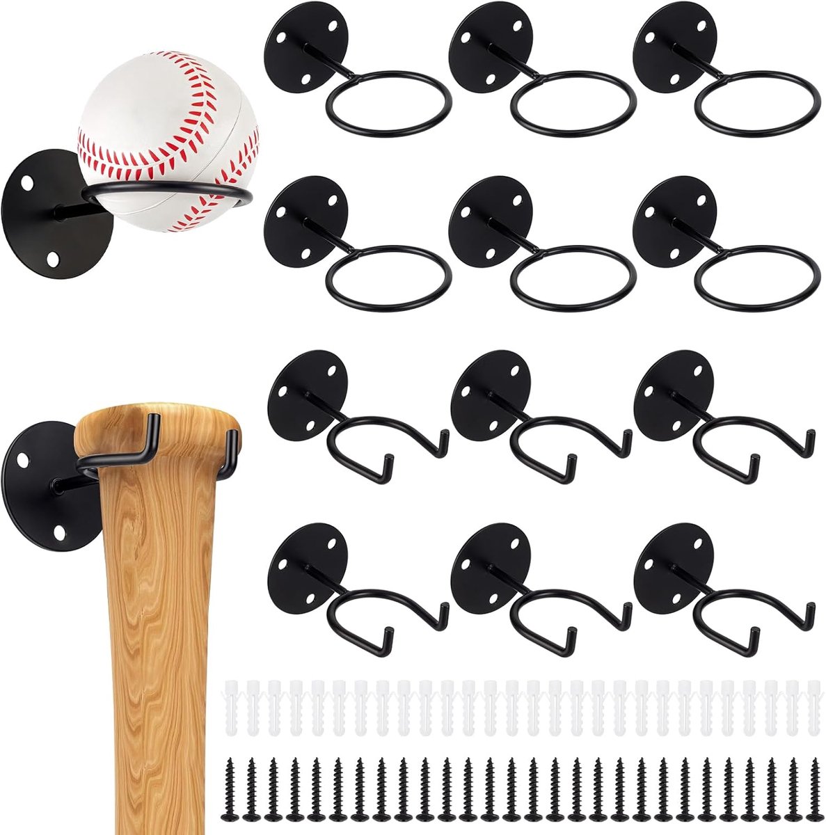 12 Pcs Baseball Display Wall Mount, 2 Style Baseball Bat Storage Heavy Duty Wall Mount Rack, Sturdy Softball Wall - ShopVlot