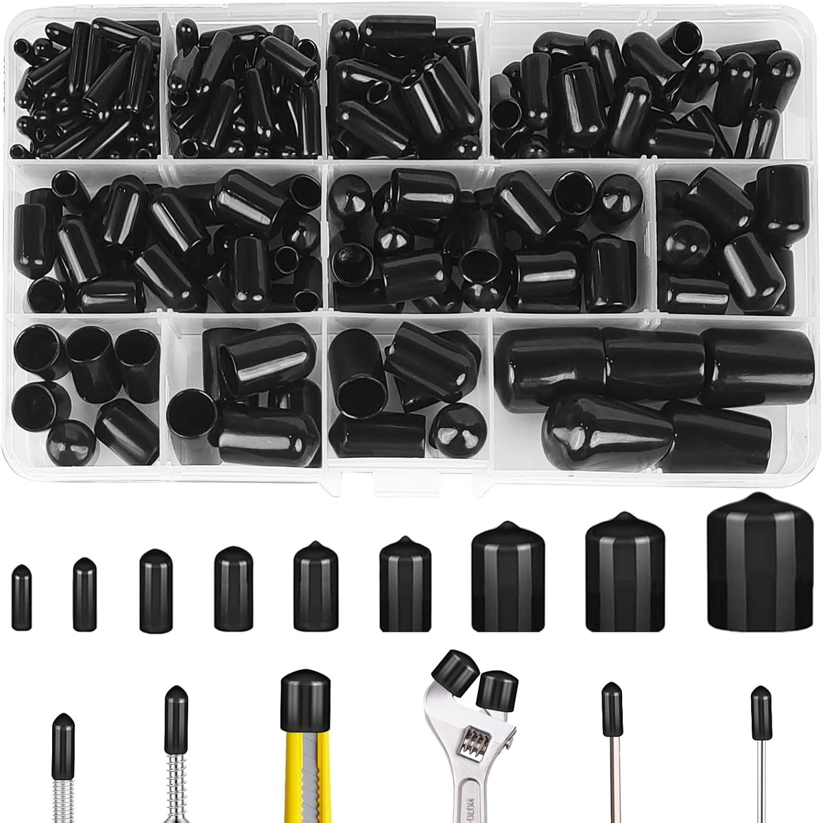 211 Piece Rubber End Caps,Vinyl Round Tube Bolt Cap 9 Different Sizes,Rubber Threaded Protection Soft Pvc End Caps - ShopVlot