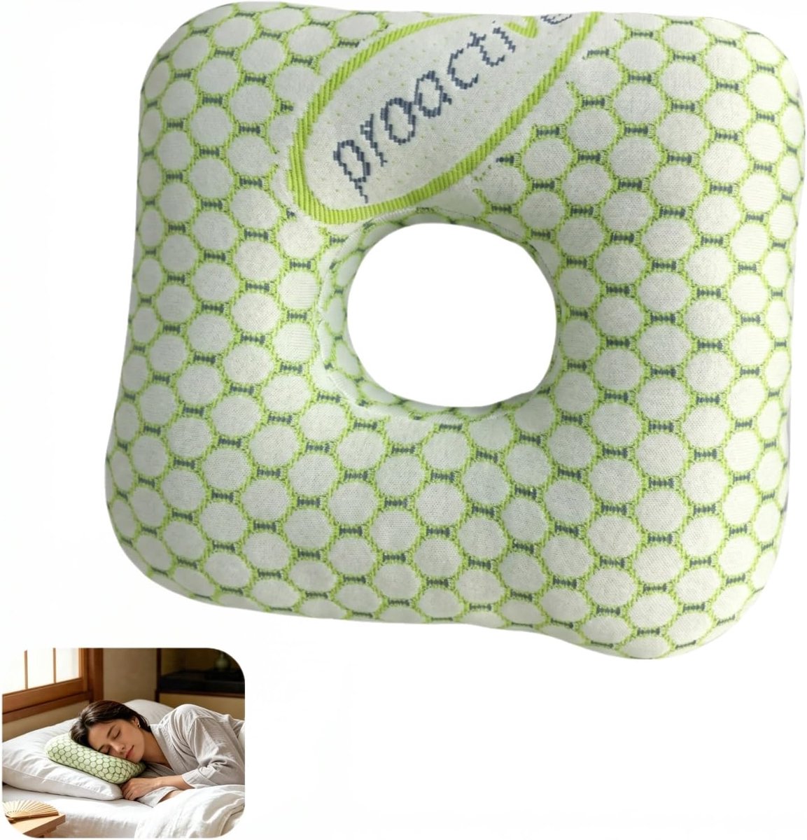 Oorgatkussen voor zijslapers, 28 x 28 x 7 cm, piercing-kussen, machinewasbaar en aanpasbare vulling, kussen met gat - ShopVlot