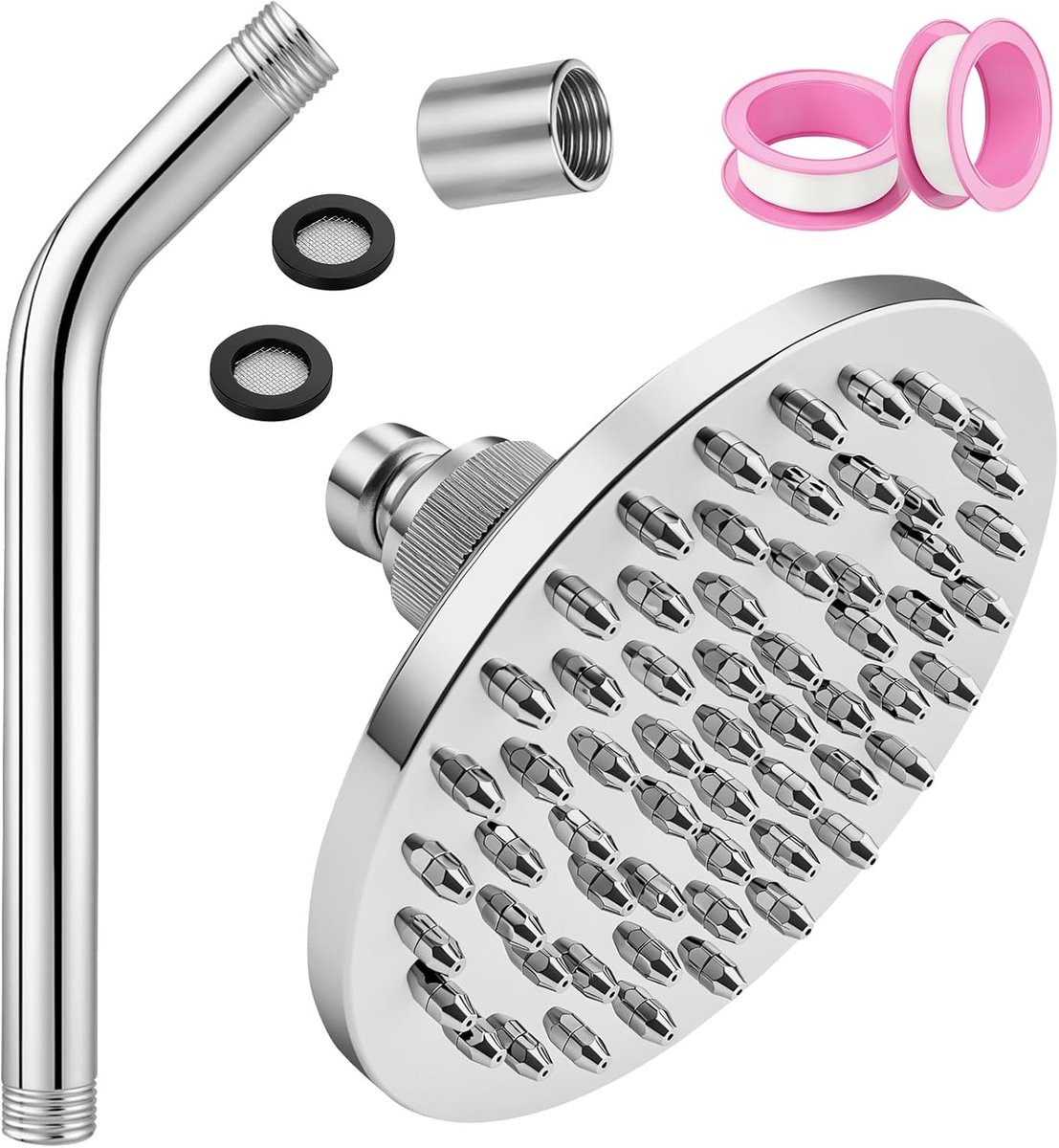 Douchekop regendouche 8 inch - 360° instelbare regendouchekop set met douchekop verlenging 2 schroefdraad afdichtband - ShopVlot