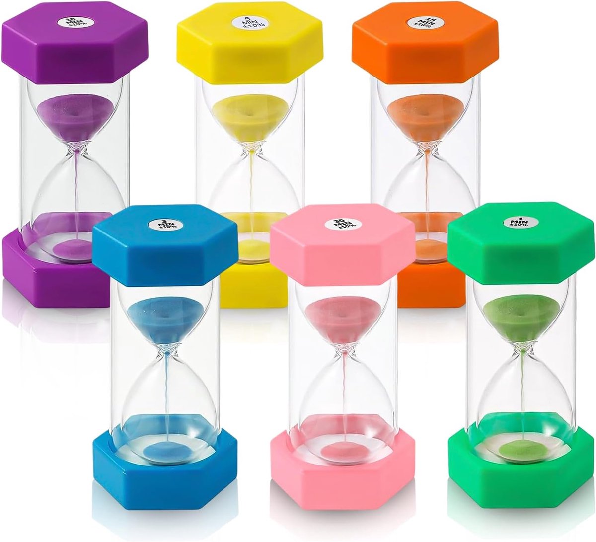 Zandloper set voor kinderen - 6 kleuren - 1/3/5/10/15/30 minuten - perfect voor spelletjes en leren - ShopVlot