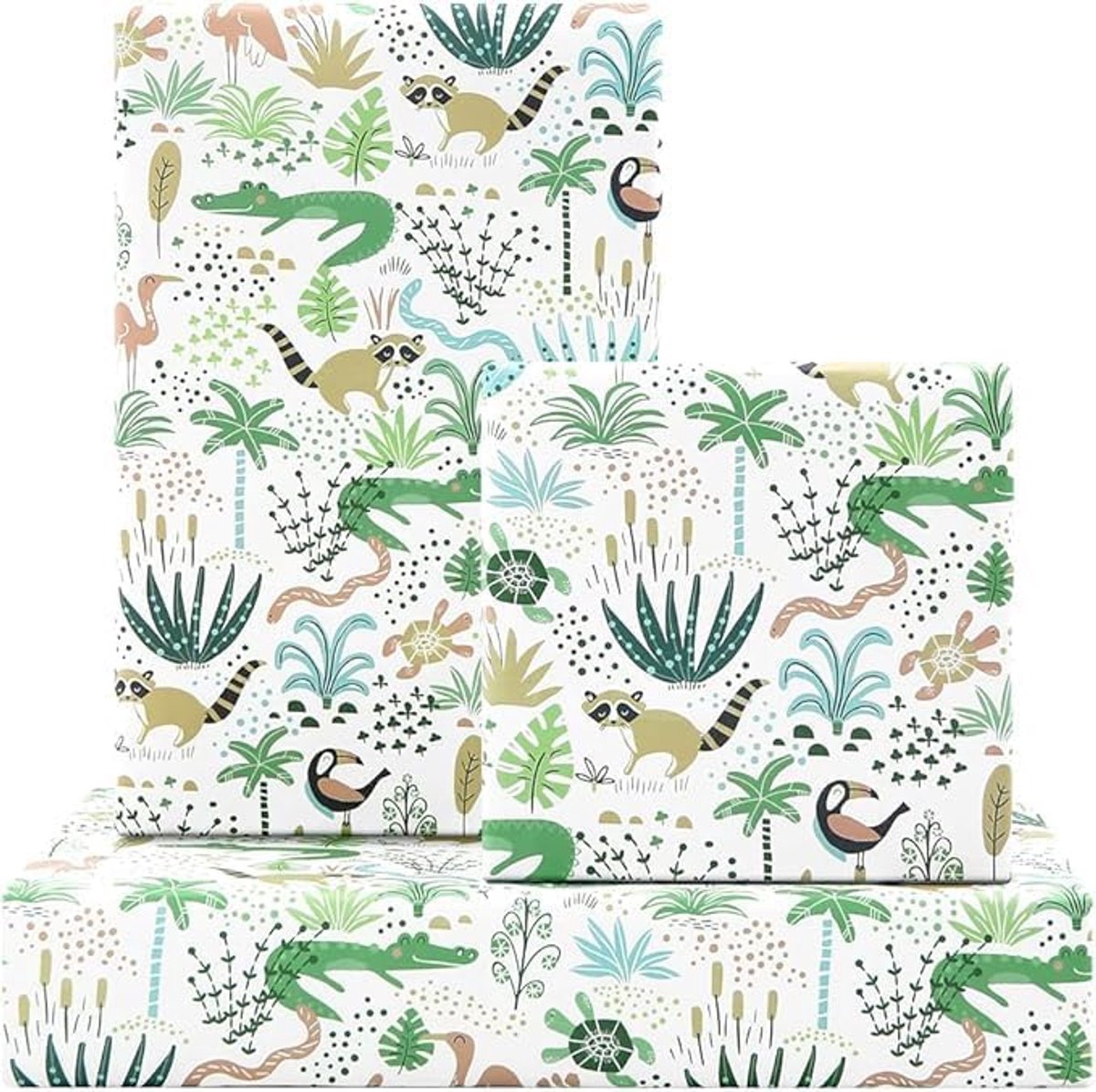 Inpakpapierset - 4 vellen Jungle Dieren - Wild Forest Cadeauverpakking - Prachtige illustraties voor elk cadeau - ShopVlot