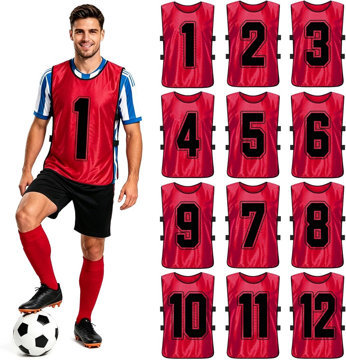 Voetballijfjes 12 stuks - omkeerbaar genummerd - voor voetbal, basketbal, handbal - ideaal voor training - ShopVlot
