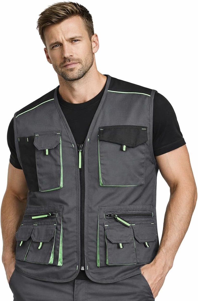 Werkvest multifunctioneel - 10 vakken - versterkt met polyester oxford 600D - ideaal voor klussen - ShopVlot