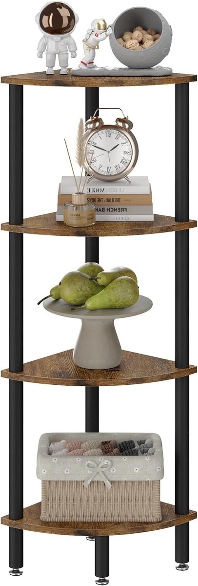 Hoekplank 4 Laags - Industrieel Design - Bruin Hout - Perfect voor Woonkamer en Slaapkamer - ShopVlot