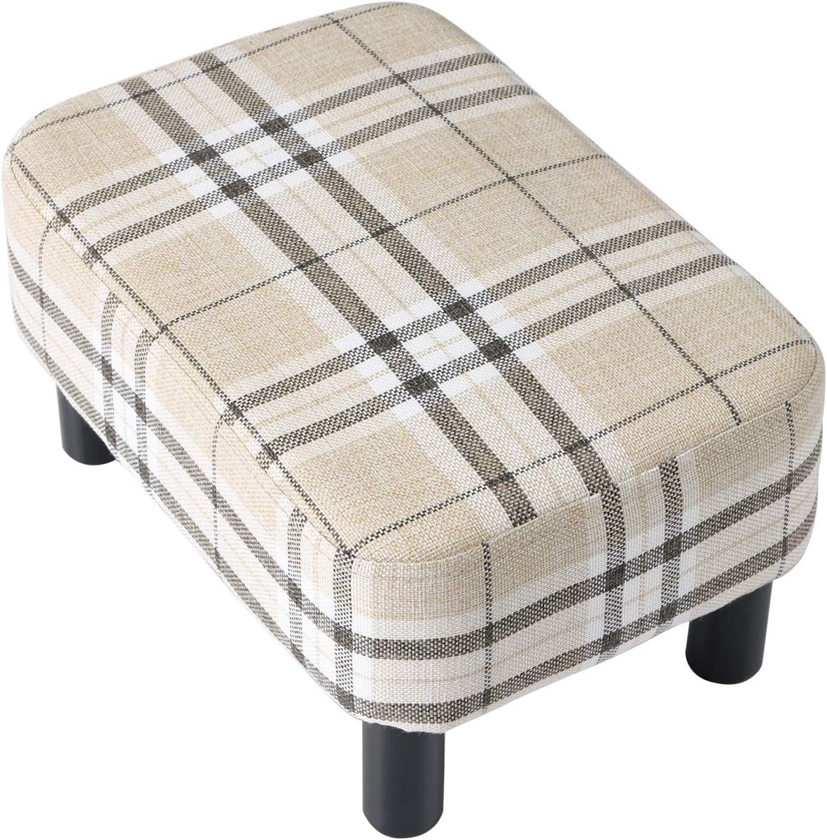 Voetenbank 42 cm - Linnen Pouf met Gevoerde Zitting - Houten Poten - Ideaal als Voetsteun - ShopVlot