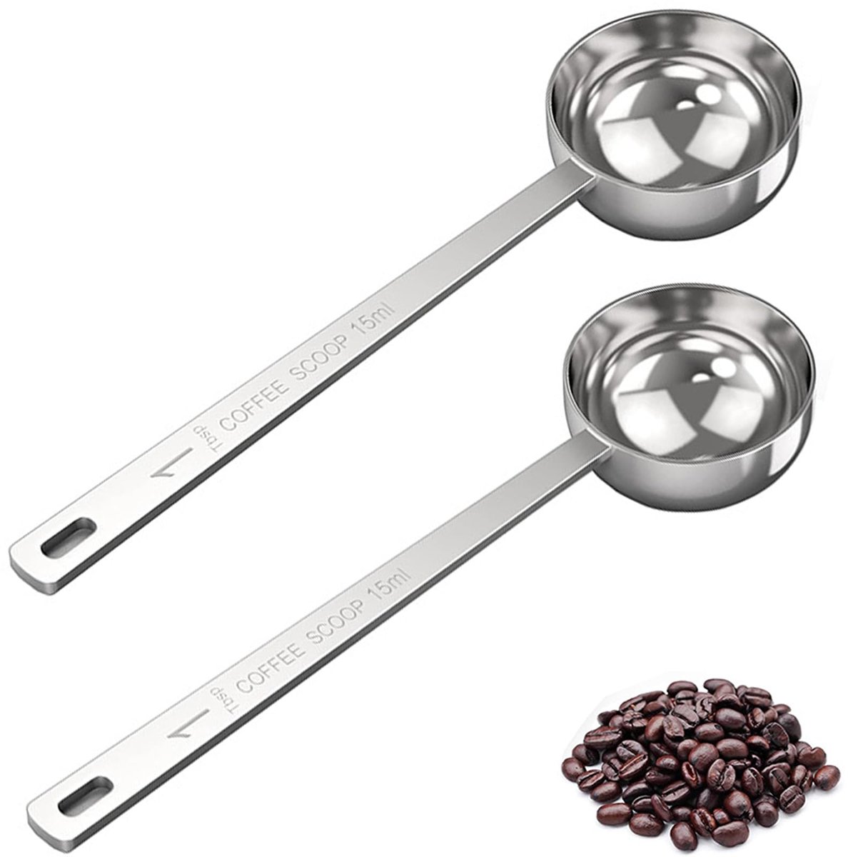 Set van 2 RVS Koffiemesslepels met Lange Handgreep - 15 ml