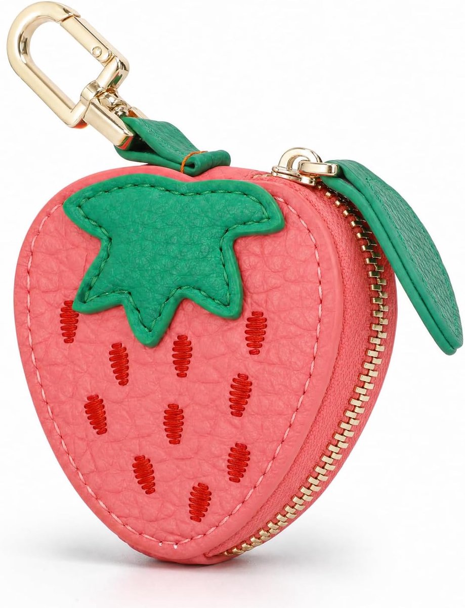 Mini portemonnee aardbei - roze leer - schattig sleutelhangeraccessoire - perfect voor dames en meisjes - ShopVlot