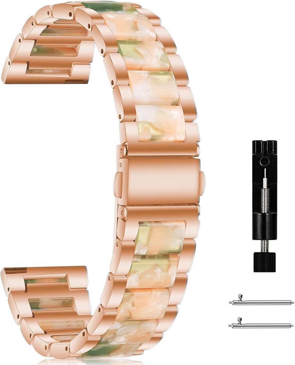 Metalen horlogebandje 20 mm - rozegroen - licht kunsthars en metaal - stijlvolle reservearmband voor heren en dames - ShopVlot