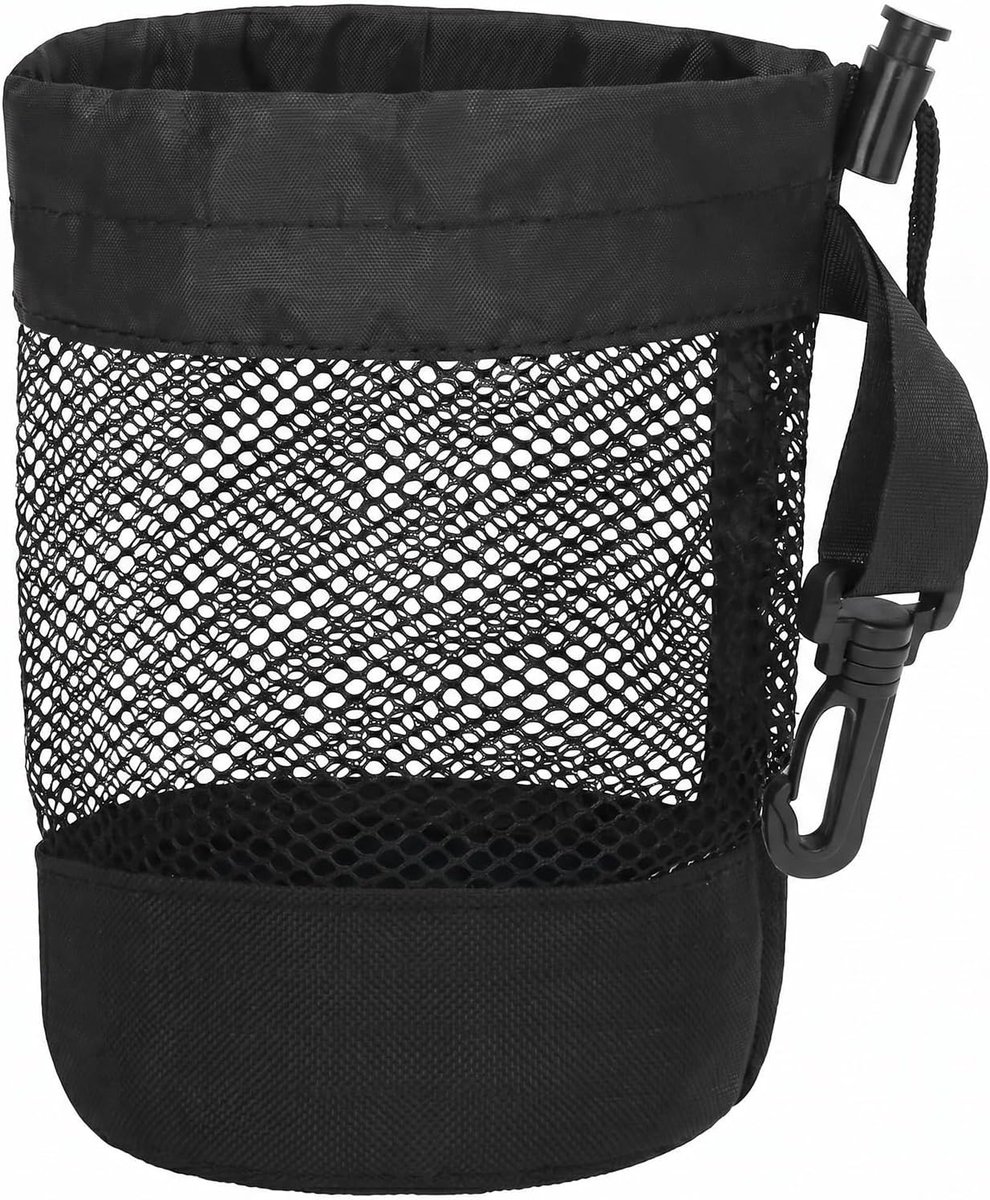 Golfballen opslagzak - zwart nylon mesh - met koord en haak - houd 20 golfballen georganiseerd - ShopVlot