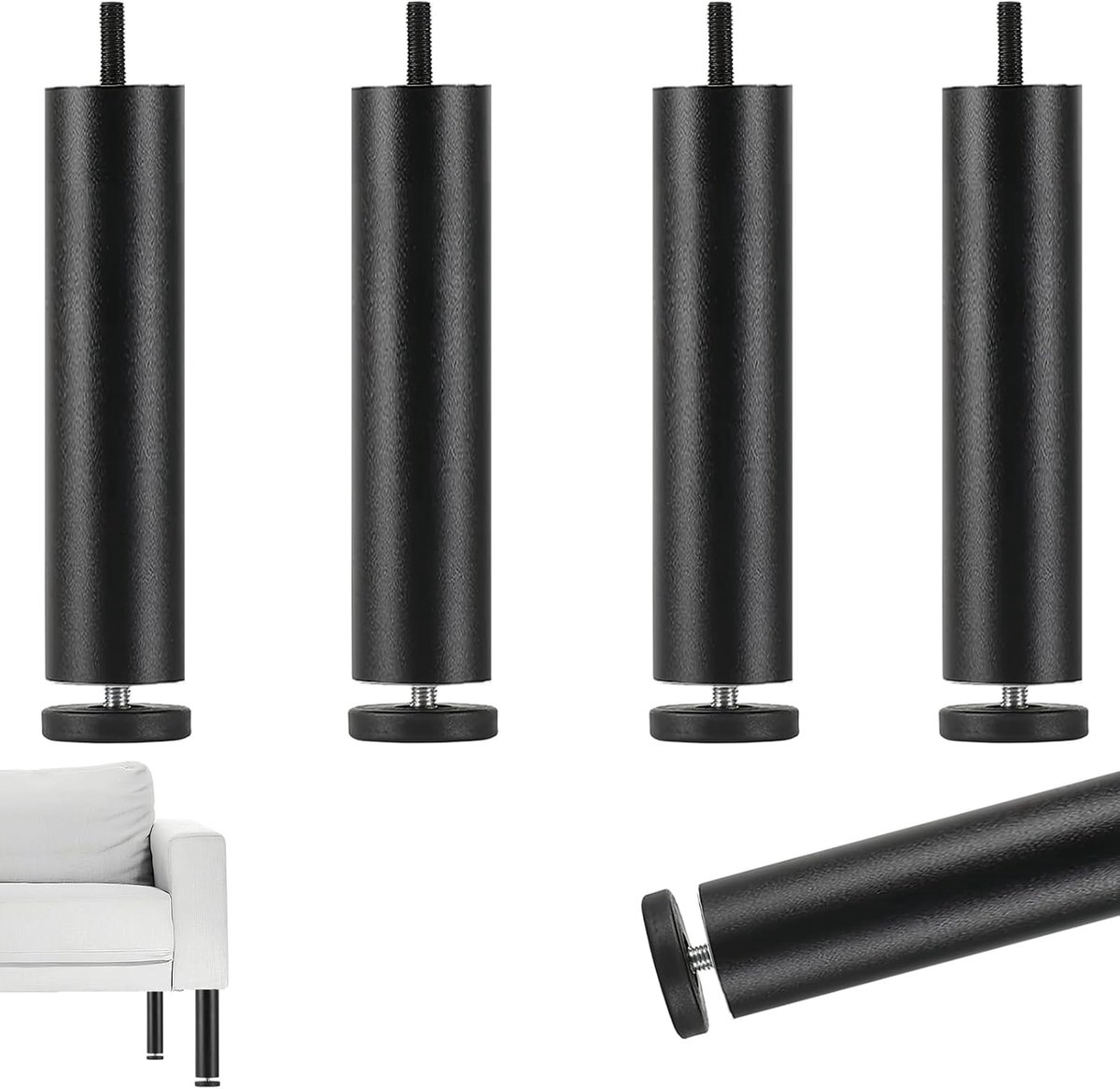 Meubelpoten 20 cm - aluminiumlegering zwart - verstelbaar 0-8 mm - universeel voor meubels - ShopVlot