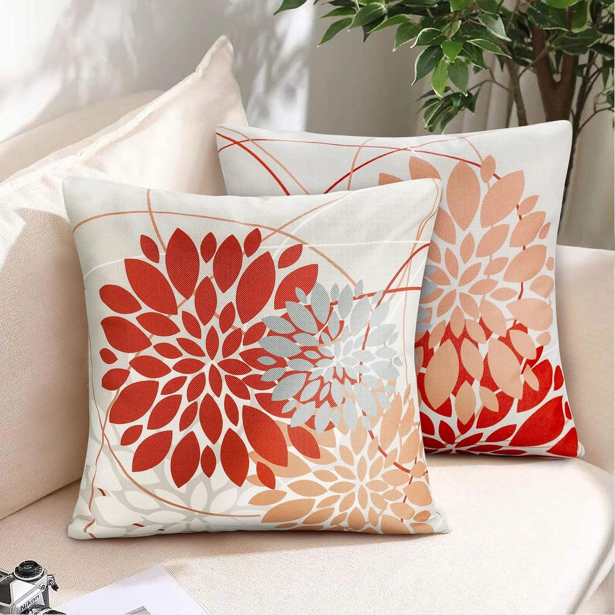 Sierkussens 40 x 40 cm - Oranje Grijs - Herfstbloemen - Verfraai je woonkamer - ShopVlot
