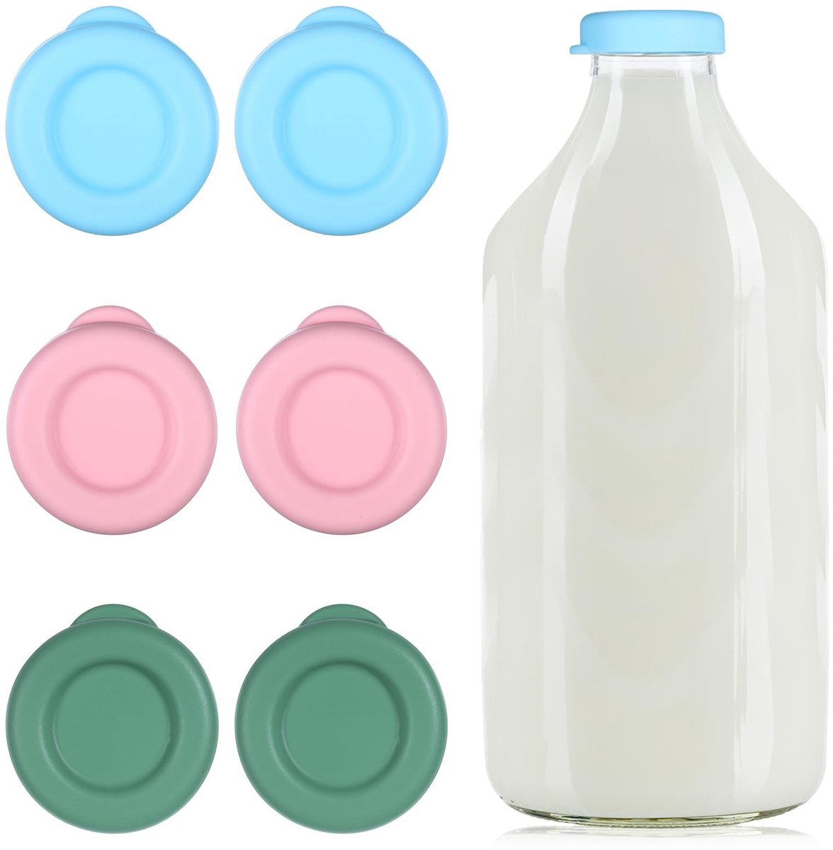 Solidchoice - Set van 6 Siliconen Deksel voor Glazen Melkflessen